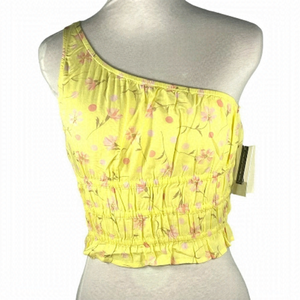 BP crop top one shoulder shirred waist yellow lemonade Sophie florals size S